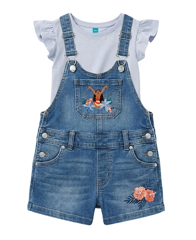 Disney Girls' 2T–6X Denim Shortall and T-Shirt, 2-Piece set