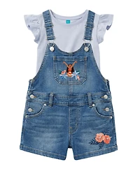 Disney Girls' 2T–6X Denim Shortall and T-Shirt, 2-Piece set