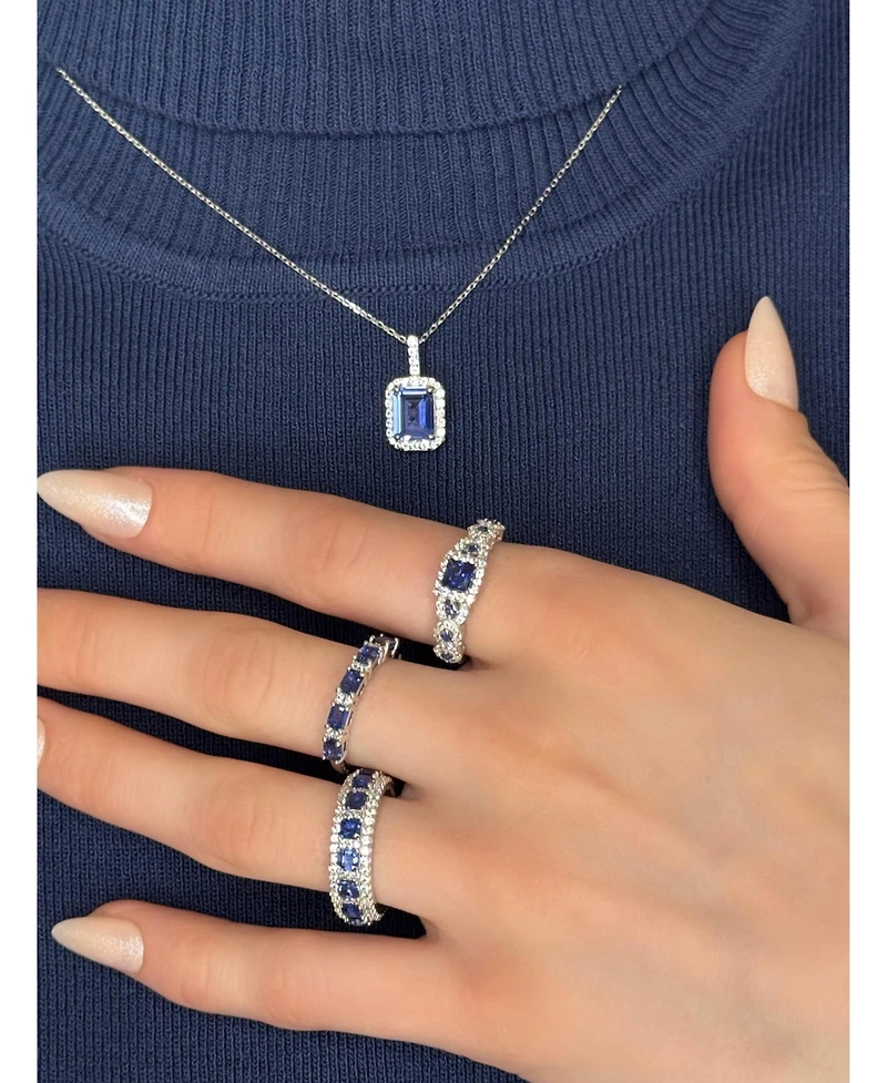 Suzy Levian Sterling Silver Assher Cut Sapphire and Created White Proposal Ring