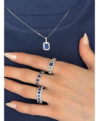 Suzy Levian Sterling Silver Assher Cut Sapphire and Created White Proposal Ring