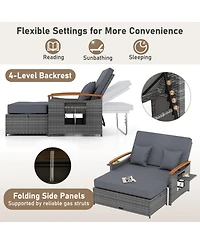 Gouun 3-in-1 Outdoor Wicker Daybed with Adjustable Backrest and Storage Ottoman, 66 in Wide