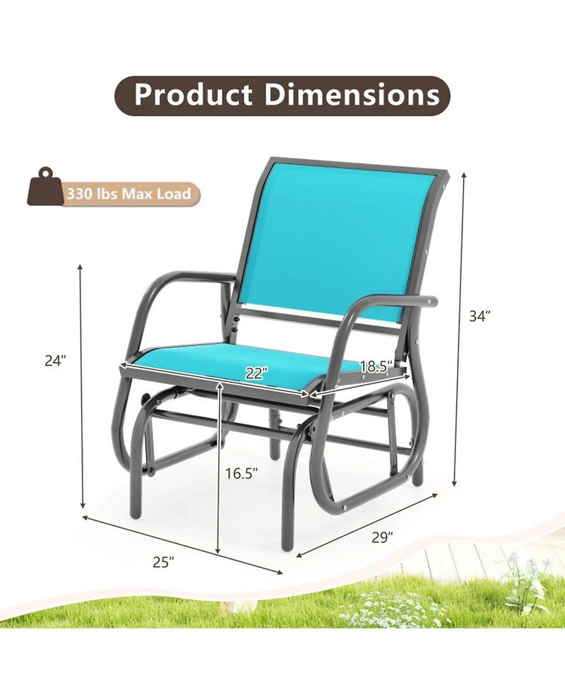 Gouun Steel Outdoor Glider Chair with Ergonomic Armrests and High Backrest