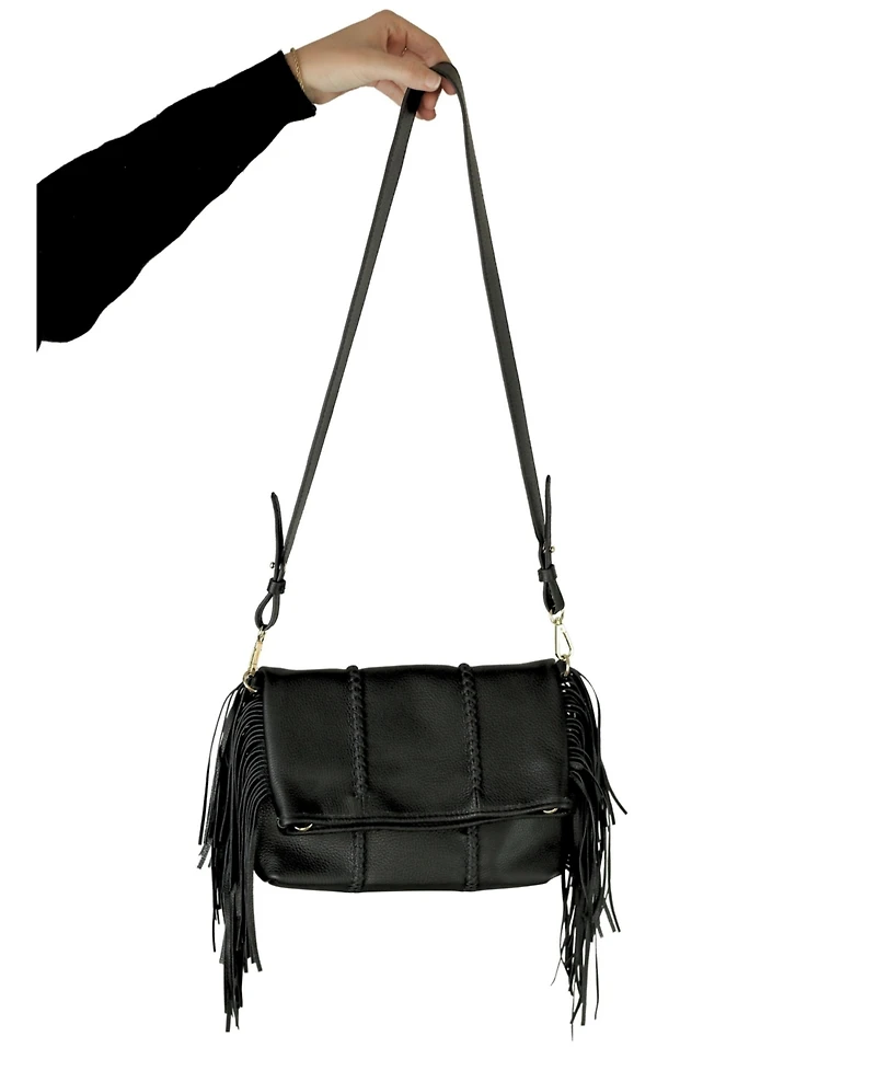 Carlos Falchi Large Fringe Leather Crossbody Messenger