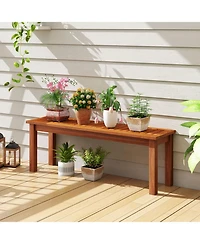 Gouun Outdoor Wood Backless Garden Bench for 2 with Slatted Seat, Plant Stand and Entryway