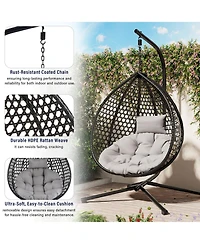 Rainsken Egg Hanging Chair, Foldable Pe Rattan Hammock Swing Chair with Soft Removable Cushion, 330 lbs Capacity for Balcony and Garden