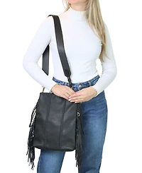 Carlos Falchi Medium Fringe Leather Crossbody Messenger