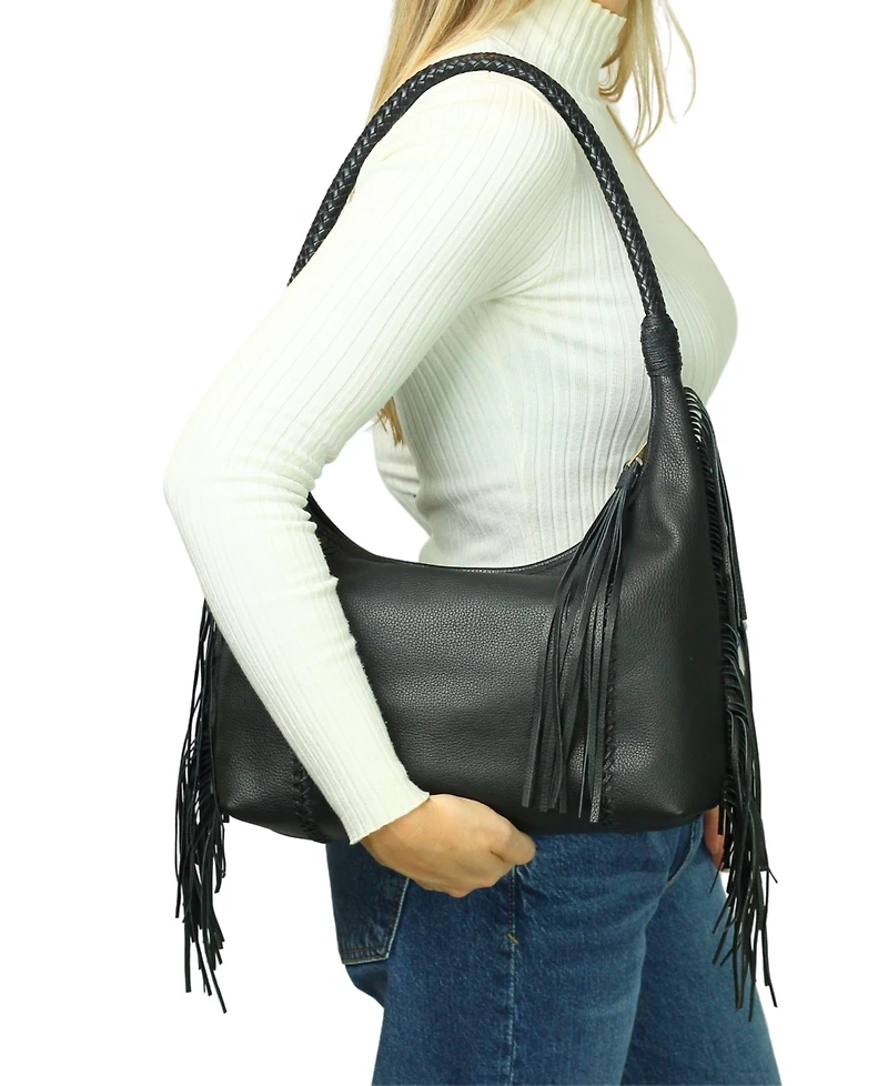 Carlos Falchi Fringe Leather Hobo Bag