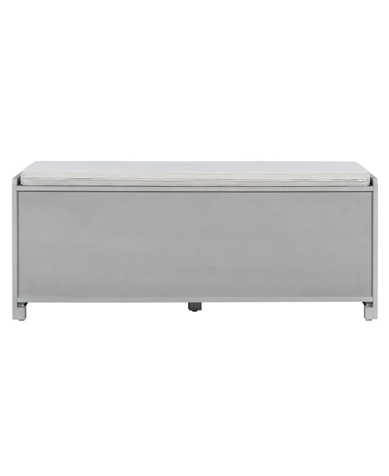 Streamdale Furniture Rustic Storage Bench with Cushion and Rattan Doors (Brown+Beige