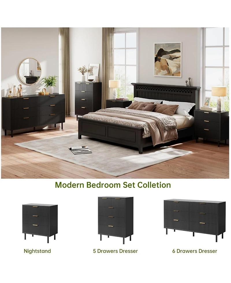 gaomon Wave Fluted 6 Drawer Dresser, Wide Wood Double Dresser with Metal Legs and Handles, Modern Chest of Drawers with Anti-Tipping Design
