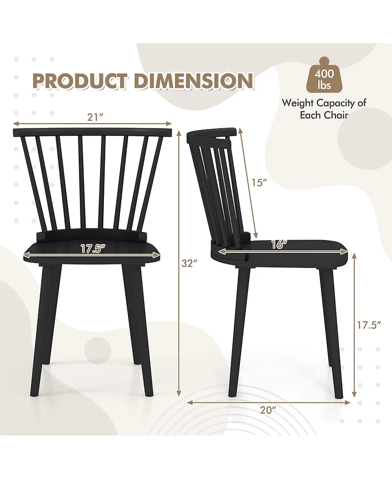 Gymax 4 Pcs Dining Chair Windsor High Spindle Back Wood Kitchen Chairs w/ Rubber Wood Frame Natural