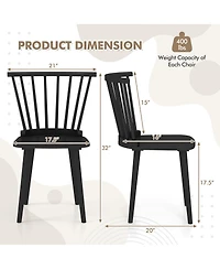 Gymax 4 Pcs Dining Chair Windsor High Spindle Back Wood Kitchen Chairs w/ Rubber Wood Frame Natural