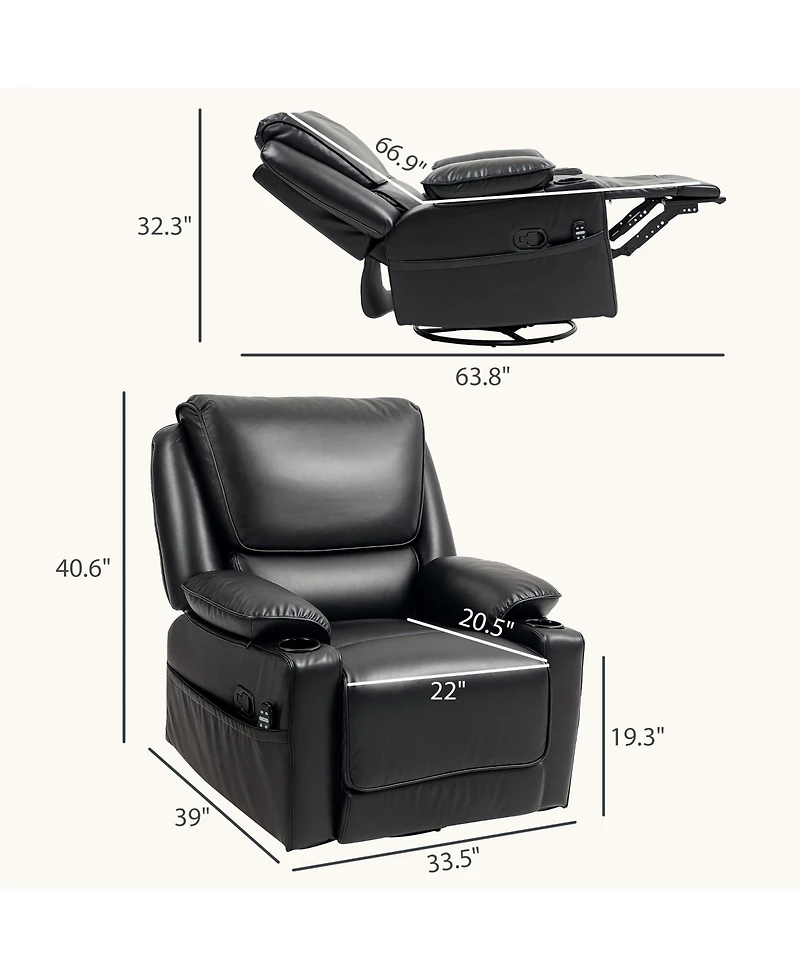 Homcom Massage Recliner Chair with Heat, Swivel Rocker with Footrest
