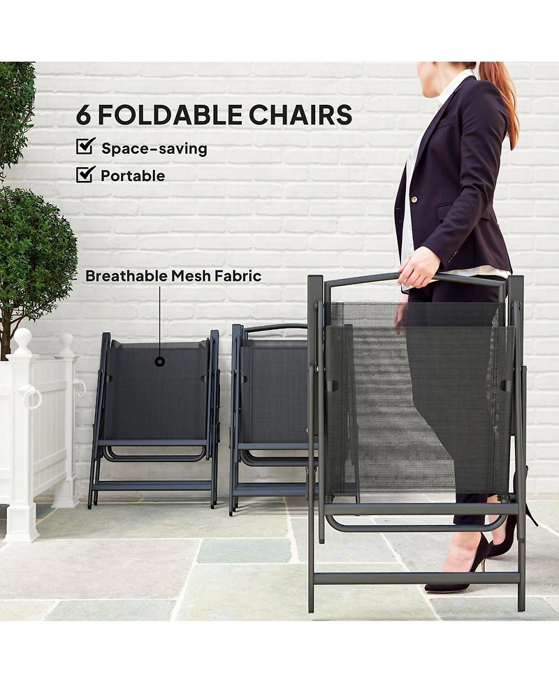 Outsunny 8 Piece Patio Dining Set with Umbrella Folding Chairs Table