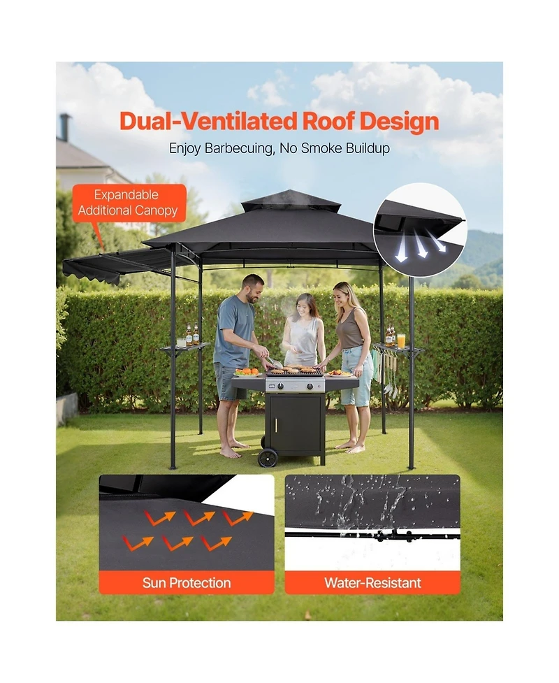 Sugift 8 x 5 ft Bbq Grill Gazebo Double Tiered Top Powder Coated Steel Shelter with Side Shelves