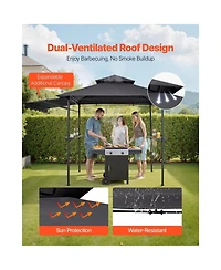 Sugift 8 x 5 ft Bbq Grill Gazebo Double Tiered Top Powder Coated Steel Shelter with Side Shelves