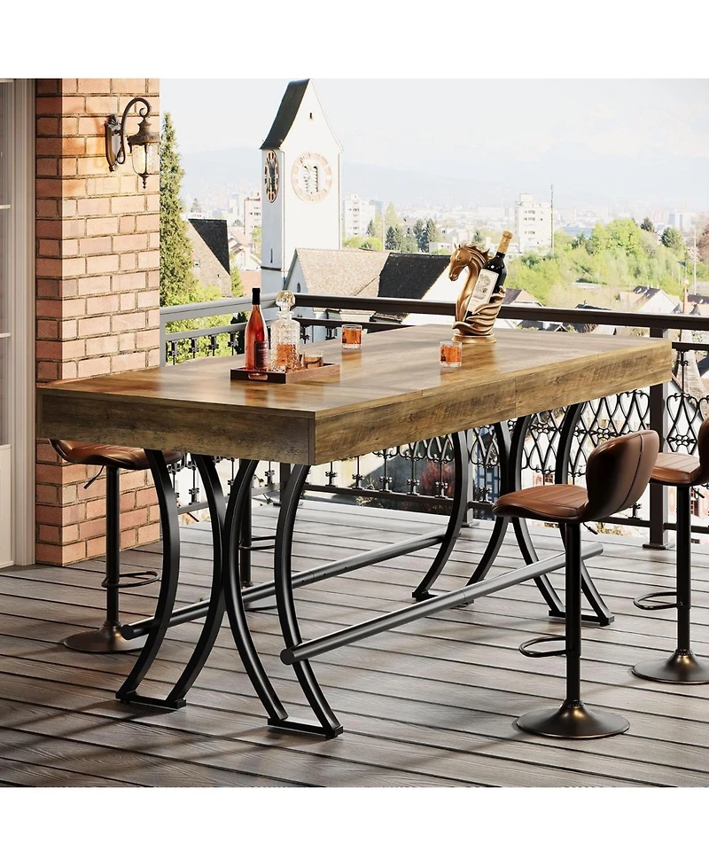 Tribesigns 63" Counter Height Dining Table with Metal Footrest, Rectangular Tall Kitchen Bar Table, Natural