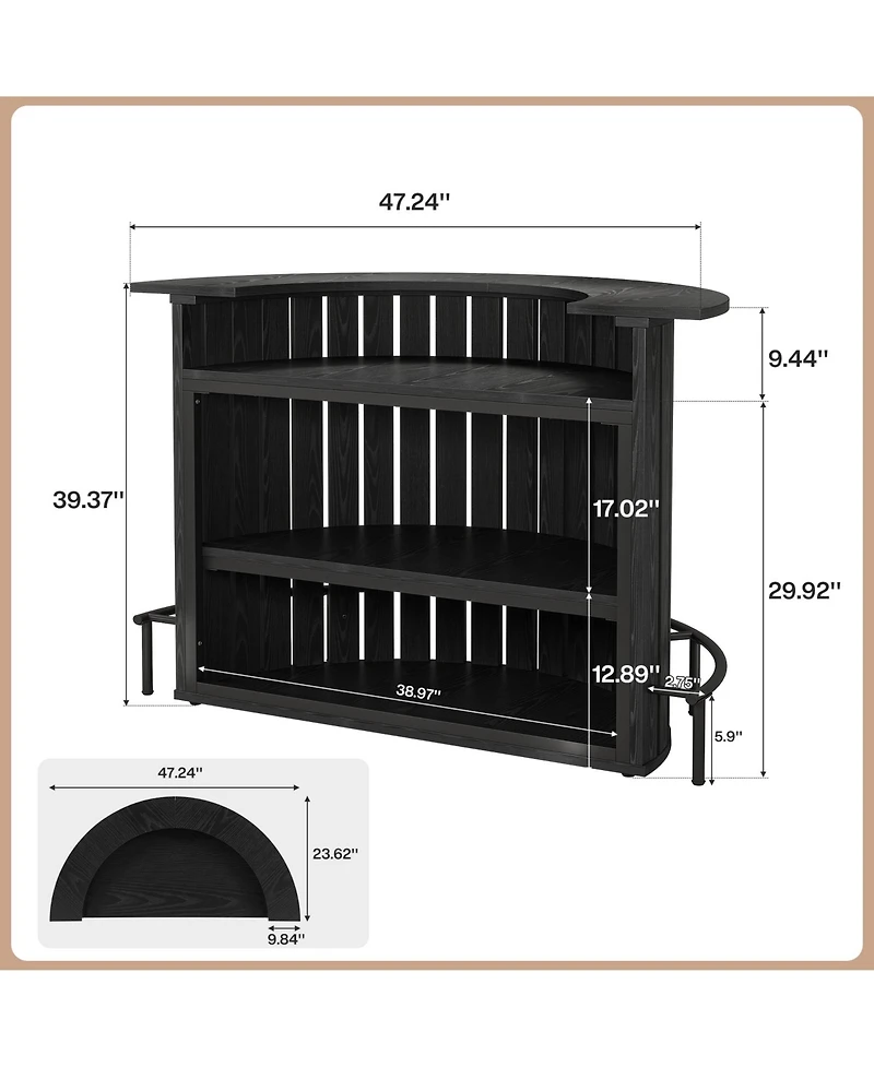 Tribesigns 4-Tier Bar Table, 39.4" H Home Bar Unit with Footrest, Arc-Shaped Mini Bar Table, Modern Wine Bar Cabinet