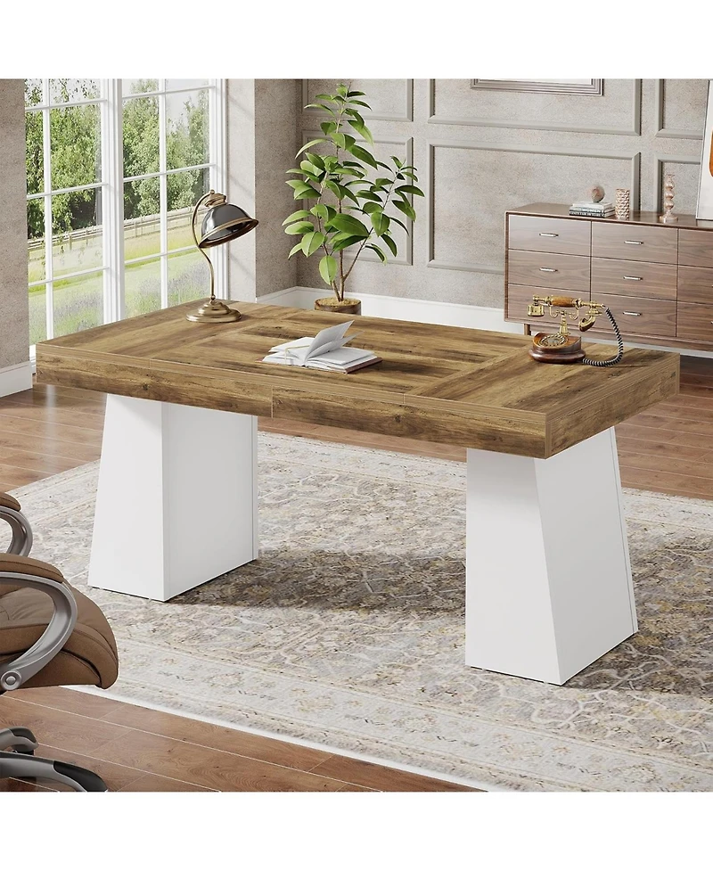 Tribesigns 55" Executive Wooden Desk with Double Pedestal