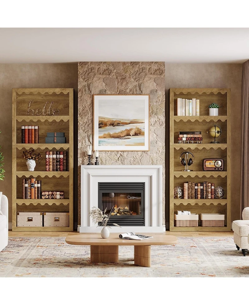 Tribesigns 5-Tier Open Bookcase, 70-Inch Tall Bookshelf with Scalloped Edges