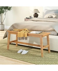 Gouun Bamboo Dining Bench with Woven Rattan Seat 660 lbs Capacity
