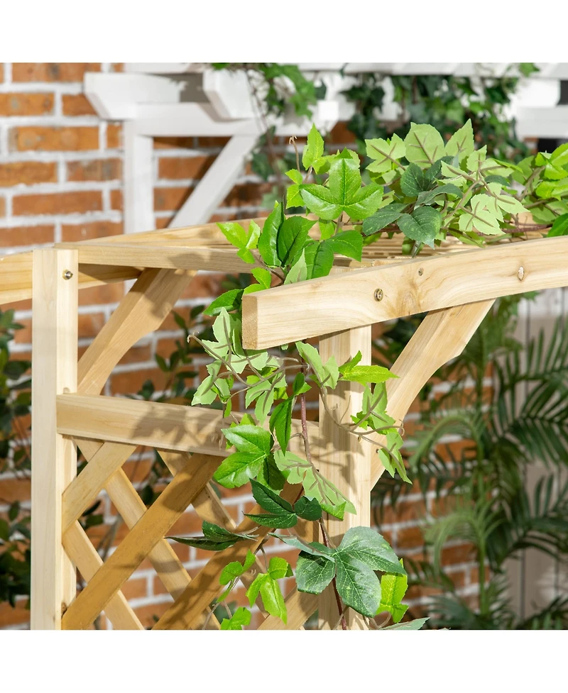 Outsunny Patio Garden Bench Arbor Arch with Pergola and 2 Trellises, 3 Seat Natural Wooden Outdoor Bench for Grape Vines & Climbing Plants, Backyard D