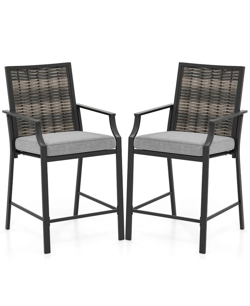 Sugift Set of 2 Counter Height Rattan Patio Bar Chairs with Armrests