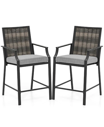 Sugift Set of 2 Counter Height Rattan Patio Bar Chairs with Armrests
