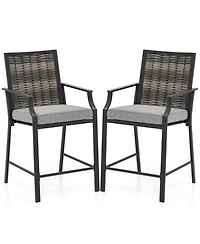 Sugift Set of 2 Counter Height Rattan Patio Bar Chairs with Armrests