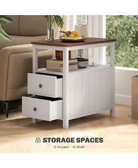 Homcom Narrow End Table with Charging Station, Usb Ports, Drawers,