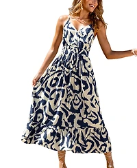 Cupshe Women's V-Neck Smocked Waist Sleeveless Dress