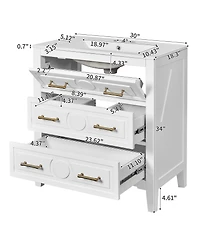 Busdays 30 Inch Bathroom Vanity with Ceramic Sink Freestanding Single Vanity 3 Drawers Solid Wood Frame Storage Cabinet