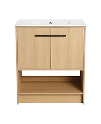 Sillysis Freestanding Bathroom Vanity with Ceramic Sink, Open Storage Shelf, 2 Soft Closing Doors