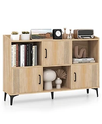 Bookcase Storage Cabinet with 3 Doors and Open Compartments