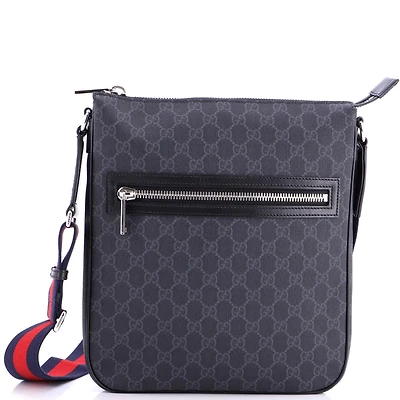 Pre-Owned Gucci Medium Web Strap Front Zip Messenger Bag Gg Coated Canvas
