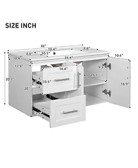 Sillysis 36 Inch Wall Mounted Bathroom Vanity with Ceramic Sink, Soft Close Drawers and Adjustable Shelf for Modern Small Spaces