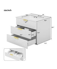 Sillysis Bathroom Vanity with Side Storage Cabinet, Wall Mounted Ceramic Sink and Soft Close Drawers for Small Spaces-Sillysis