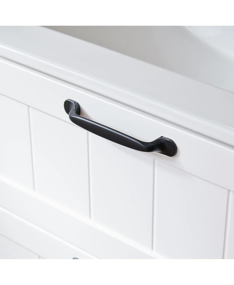 Sillysis 31.5 Inch Wall Mounted Bathroom Vanity with Sink and Mirror, Modern White Floating Solid Wood Cabinet, Soft Close Drawers