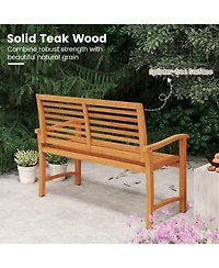 Gymax Teak Wood Outdoor Garden Bench 800 lbs Capacity Slatted Backrest Seat Armrests