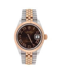 Pre-Owned Rolex Oyster Perpetual Datejust Chocolate Brown Automatic Watch in Stainless Steel and Rose Gold 28mm