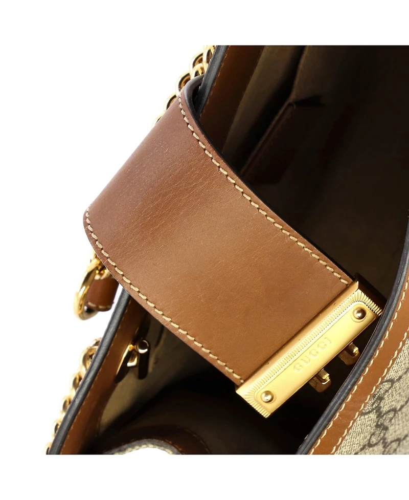 Pre-Owned Gucci Small Padlock Chain Tote Gg Coated Canvas with Leather