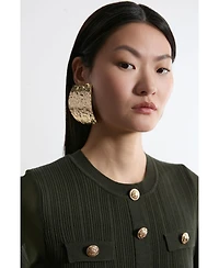 Karen Millen Women's Military-Trim Chiffon-Sleeve Knit Dress