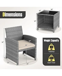 Sugift 3-Piece Patio Furniture Set with Tempered Glass Coffee Table and Soft Seat Cushions