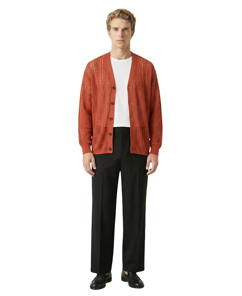 Modenaire Men's Open-Knit Button-Front Textured Cardigan