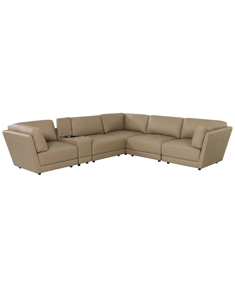 Versa 6-Pc. L-Shape Leather Sectional with Console