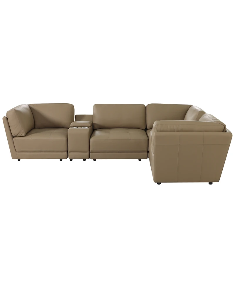 Versa 6-Pc. L-Shape Leather Sectional with 2 Consoles