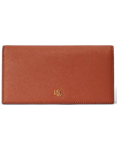 Lauren Ralph Lauren Crosshatch Leather Slim Snap Closure Wallet