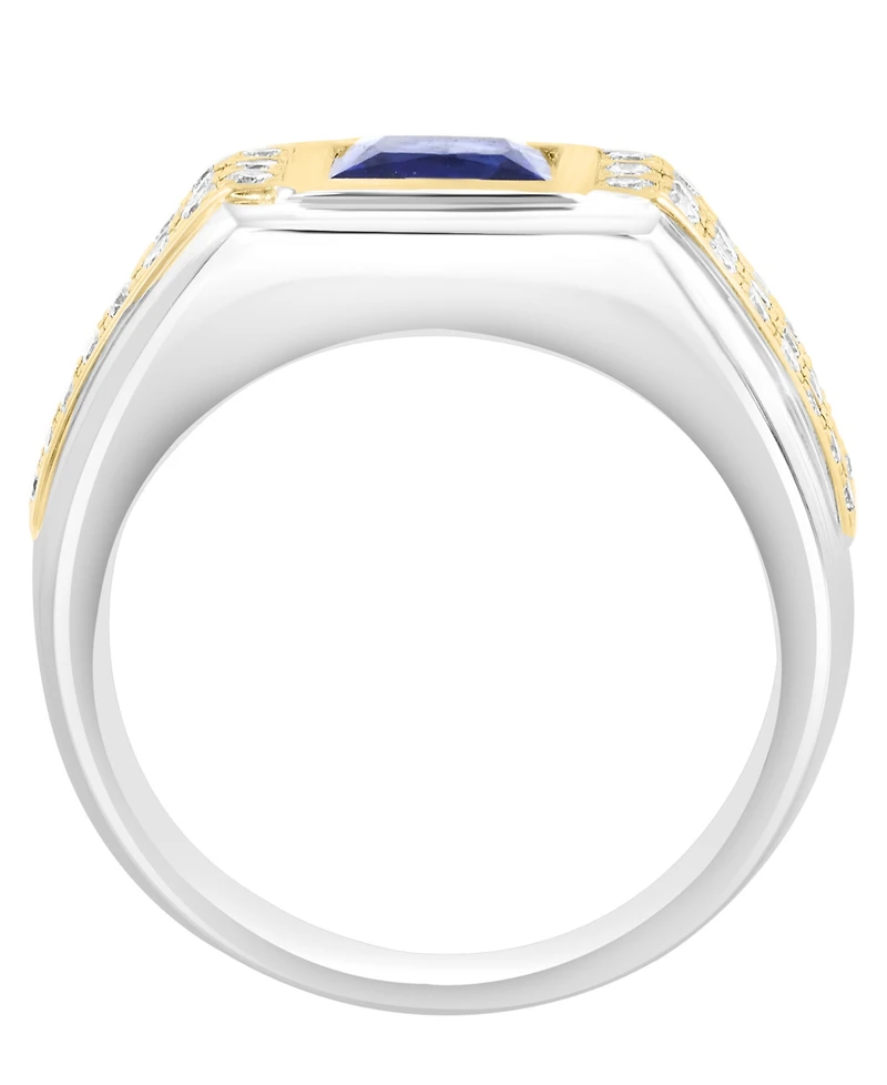 Effy Collection Men's Lab Grown Sapphire (2-1/10 ct. t.w.) and Diamond (3/4 ct. t.w.) Ring in Sterling Silver with Gold