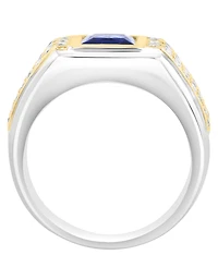 Effy Collection Men's Lab Grown Sapphire (2-1/10 ct. t.w.) and Diamond (3/4 ct. t.w.) Ring in Sterling Silver with Gold