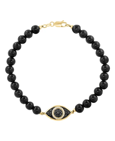 Effy Collection Men's Onyx (6mm), White Diamond (1/10 ct. t.w.) and Black Diamond (1/3 ct. t.w.) Bracelet in Gold Over Silver