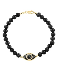 Effy Collection Men's Onyx (6mm), White Diamond (1/10 ct. t.w.) and Black Diamond (1/3 ct. t.w.) Bracelet in Gold Over Silver